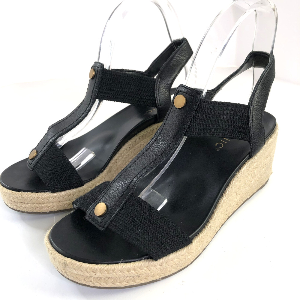 Vionic Calera Espadrille Wedge Slip On Slingback Sandals Leather Women's 8 Black